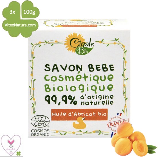 Baby zeep met abrikozen olie | 3x100g | Biologisch Hypoallergeen | Voor de gevoelige huid | Verlichtend voor eczeem | Cigale bio van $