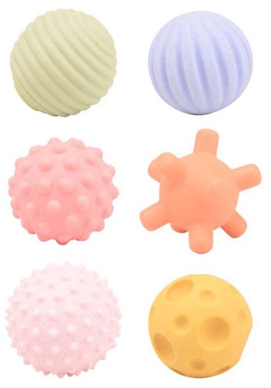Baby Zintuig & Motoriek Ballen - Educatief Speelgoed - Montessori Speelgoed - Baby Ontwikkeling Toys - Zintuigballen / Motoriekballen - Hoge Kwaliteit - Bio Plastic / Duurzaam - Sensorische Speelgoedballen - 6 stuks - Sensory Balls - 0+ Maanden van Playwell