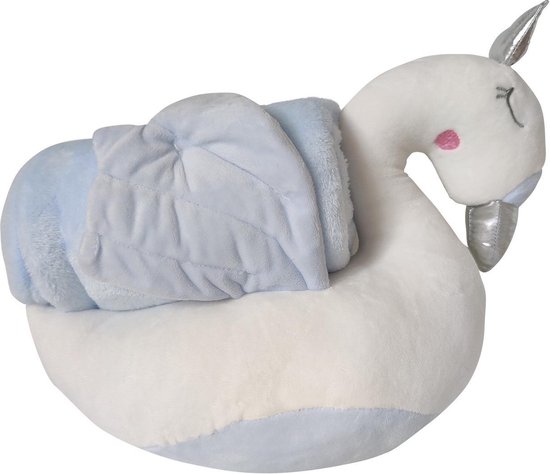 Baby Zwaan Knuffel Met Fluweelzachte Handdoek - Babyshower - Kraamcadeau Jongen - Kraamcadeau Meisje - Cadeau Baby Meisje - Cadeau Baby Jongen - Knuffel Baby - 33 x 12 x 23 cm - blauw van Merkloos