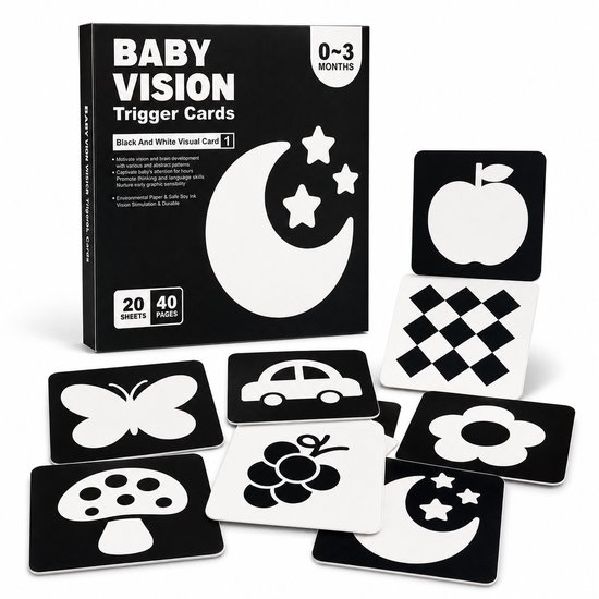 Baby Zwart Wit Kaarten - Hoog Contrast - 20 Kaarten - 0-3 Maanden