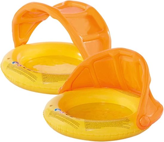 Baby Zwembad 1-ring met zonnedak geel-oranje opblaasbare bodem 85 x 54 cm mini-zwembad voor kinderen Baby Zwembad van Intex