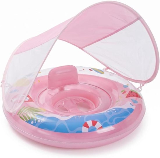 Baby Zwembad Float - Baby Opblaasbaar Zitzwembad - Veilig Spelen Water - Met Zonnescherm Luifel - 6-36 Maanden - Paars