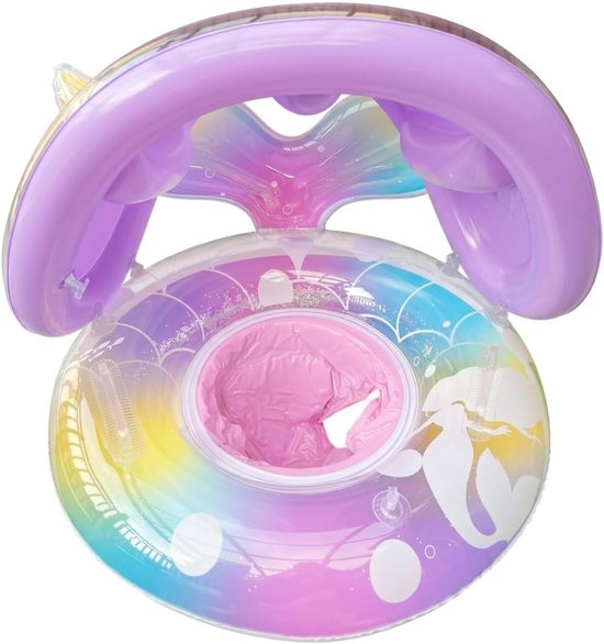 Baby Zwembad Float - Opblaasbaar Zitje - Waterspelletjes - Met Afneembare Luifel - 1-3 Jaar - Meerkleurig