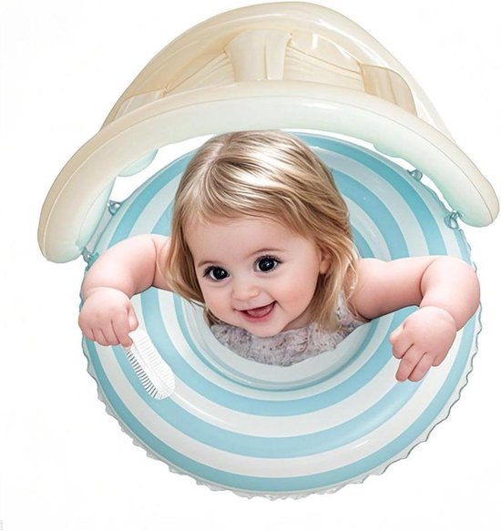 Baby Zwembad Float - Peuter Zwemstoel - Veilig Waterplezier - Met Zonbescherming - 56x54x14 cm - Blauw