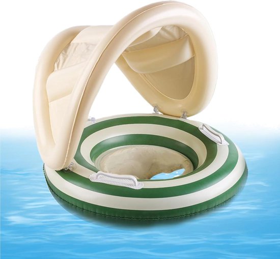 Baby Zwembad Float - Zwemzitje Peuter - Veilig Waterspel - Verstelbare Zonnekap - 57x49cm - Groen