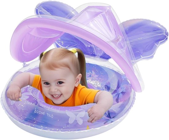 Baby Zwembad - Kinder Drijver - Buiten Zwemmen - Met Zonnescherm - 57x43cm - Paars