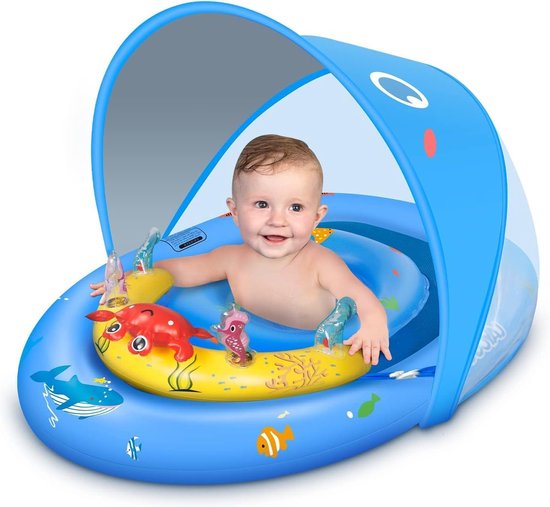 Baby Zwembad - Opblaasbaar Baby Zwemmen Float met UPF50+ Bescherming Luifel en Speelgoed Speelconsole - Verstelbare Veiligheidsstoel - Peuter Zwemmen Float - 6-36 Maanden Baby Zwembad van Jerryvon