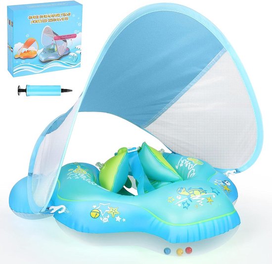 Baby Zwembad Opblaasbare Float Zonnekap Pasgeboren Baby Leren Zwemmen Babyzwembad Float Zwemring- Zitje & Pomp 6-36 Maanden Baby Zwembad van Luchild