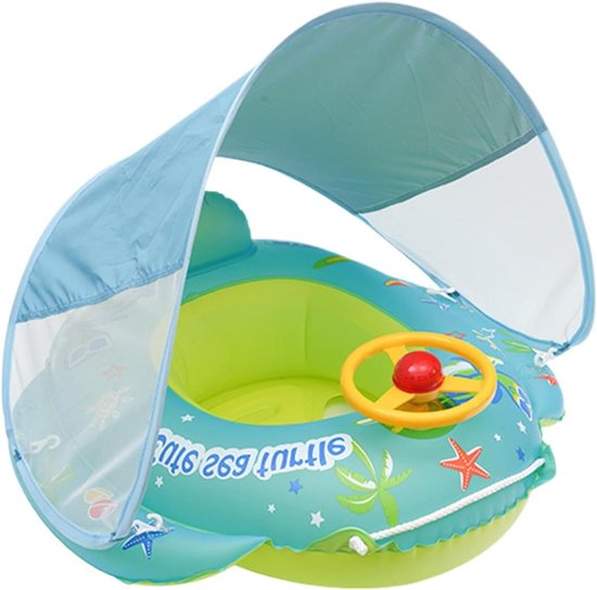 Baby zwemband - Opblaasbaar badzitje - Leren zwemmen - Met zonnedak - 70 x 70 cm - Multicolor
