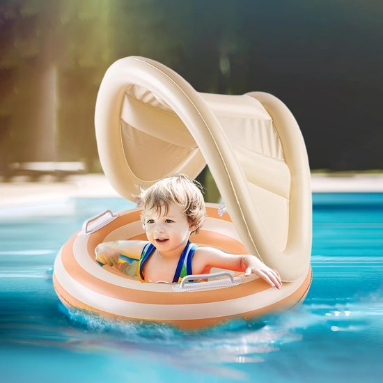 Baby Zwemfloat - Peuter Stoel - Waterpret Veilig - Met Zonnescherm - 57x49cm - Oranje