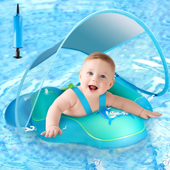 Baby zwemring - Zwemstoel peuter - Veilig zwemmen - Afneembare zonnekap - 3-36 maanden - Blauw