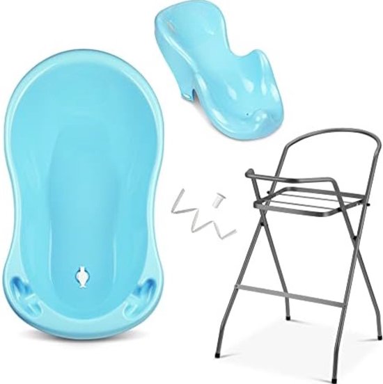 Babybad met standaard - Baby bad met standaard - Babybad set - Baby badje met standaard - Baby badset - ‎118,01 x 53,01 x 30 cm - 4 - Set/Blauw van HOMCOM