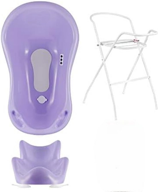 Babybad met standaard - Baby bad met standaard - Babybad set - Baby badje met standaard - Baby badset - 4-delige SET - Paars van Mamaloes