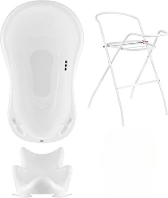 Babybad met standaard - Baby bad met standaard - Babybad set - Baby badje met standaard - Baby badset - 4-delige set - Wit van A3 Baby & Kids