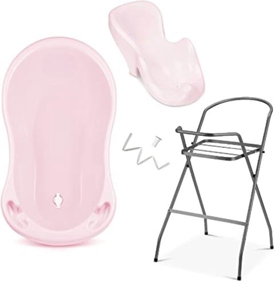 Babybad met standaard - Baby bad met standaard - Babybad set - Baby badje met standaard - Baby badset - ‎79 x 54 x 90 cm - 4 - Set - Roze van Puck.