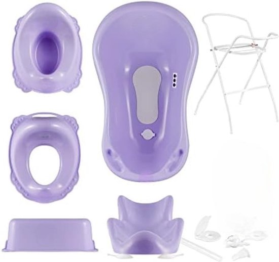Babybad met standaard - Baby bad met standaard - Babybad set - Baby badje met standaard - Baby badset -SET van 7 stuks - Paars van A3 Baby & Kids