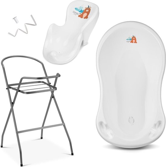 Babybad met standaard - Badset pasgeboren - Baby badderen - TÜV-gecertificeerd en BPA-vrij - 86 cm hoog - Wit