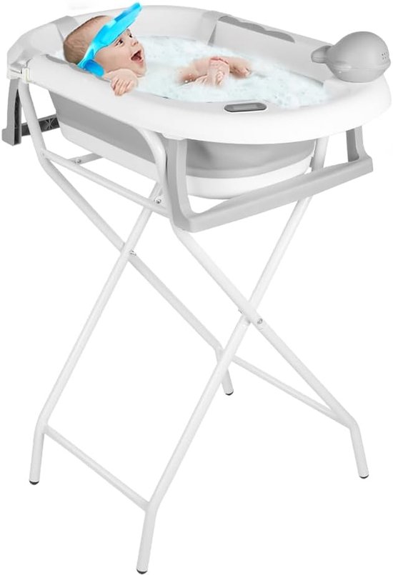 Babybad met standaard - Ergonomisch badje - Veilig badderen - Inclusief steunframe - 815 x 48 x 21 cm - Grijs van Merkloos