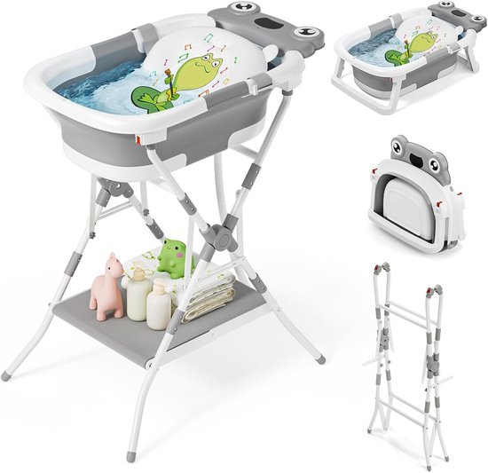 Babybad met standaard - Opvouwbaar bad - Baby verzorgen - 3-in-1 multifunctioneel - 0-18 maanden - Grijs
