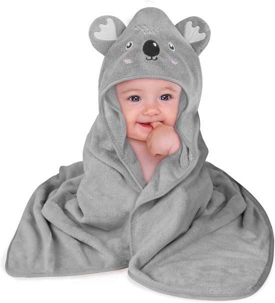 Babybadcape met capuchon - Super absorberende badjas voor baby's 0-3 jaar - Koraalpluche (80 x 80 cm)