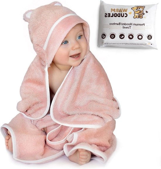 Babybadhanddoek met capuchon - Bamboe handdoek - Baby badtijd - Extra zacht - 965 x 66 cm - Roze