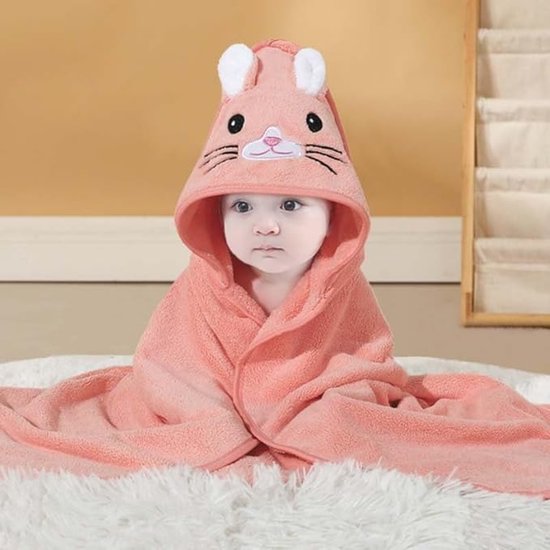 Babybadhanddoek met capuchon - Premium zachte babybadhanddoek, Geschikt voor pasgeborenen en baby's - Superabsorberende, zachte badhanddoek, Geschikt voor zowel jongens als meisjes (oranje kattenprint)