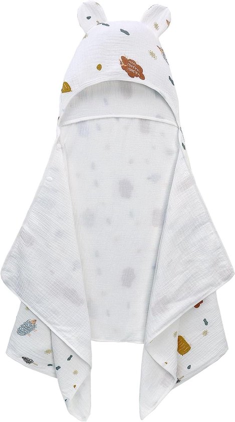 Babybadhanddoek met capuchon - Zachte omslagdoek - Na het badderen - 4 lagen biologisch katoen - 70 x 140 cm