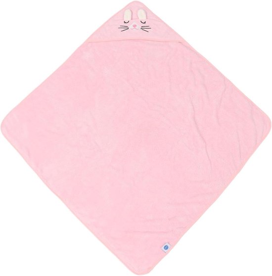 Babybadjas met capuchon - Omslagdoek baby - Na het baden - Zacht fleece materiaal - 80x80cm - Roze Kat