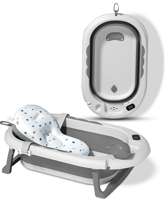 Babybadje 3 in 1 opvouwbaar - Inclusief badkussen - Thermometer ingebouwd - model 2023 - grijs van $