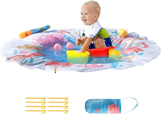Babybadje Buiten - Opblaasbadje Kinderen - Waterpret Zomer - Draagbaar 2-in-1 - 140x140 cm - Gekleurd