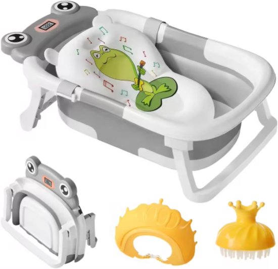 Babybadje Fioren - Lichtgrijs - Temperatuurweergave - Baby bad met standaard - Zitbad - Kinderbad - Opvouwbaar