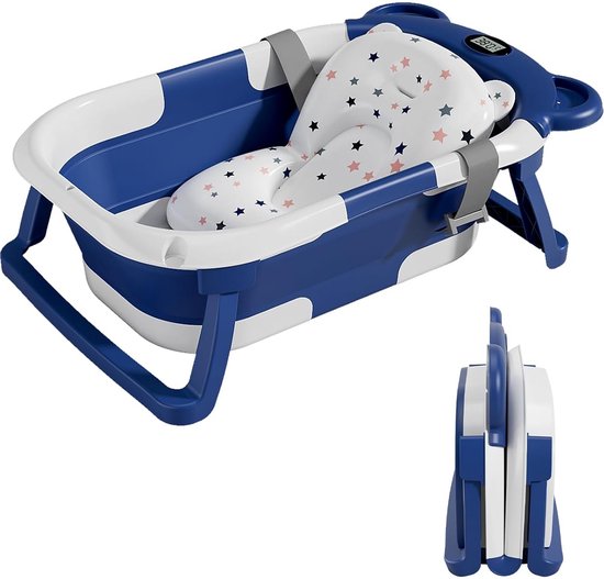 Babybadje met badkussen en geïntegreerde thermometer - kinderbadje met gratis badhouder - ideaal als geboortecadeau voor meisjes of jongens - babybadje vanaf de geboorte van Bellanny