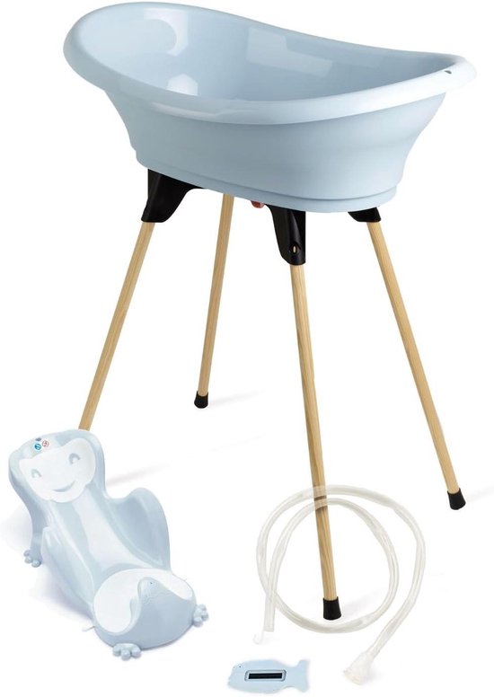 Babybadje met standaard - Badset baby - Baby badderen - 5-in-1 set - 765 x 50 x 1045 cm - Blauw