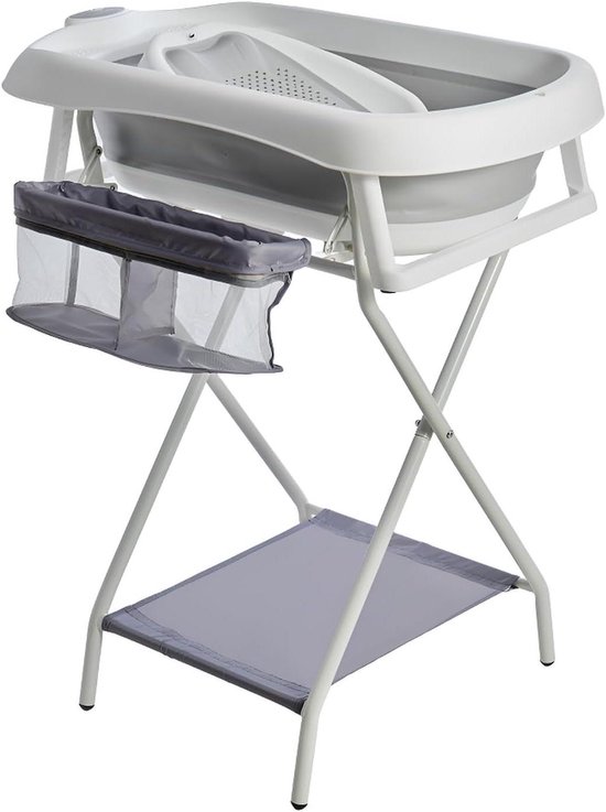 Babybadje met standaard - Opvouwbaar badje - Baby verzorgen - Inclusief thermometer - 80 cm - Grijs