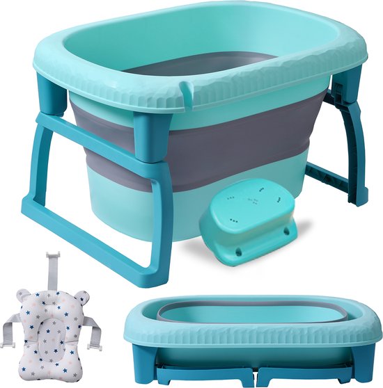 Babybadje Opvouwbaar - 4 in 1 - Opbergmand - Inclusief badkussen - Antibacterieel Baby badje - Met badkruk - Zitbad - Bath bucket - Groente van Merkloos