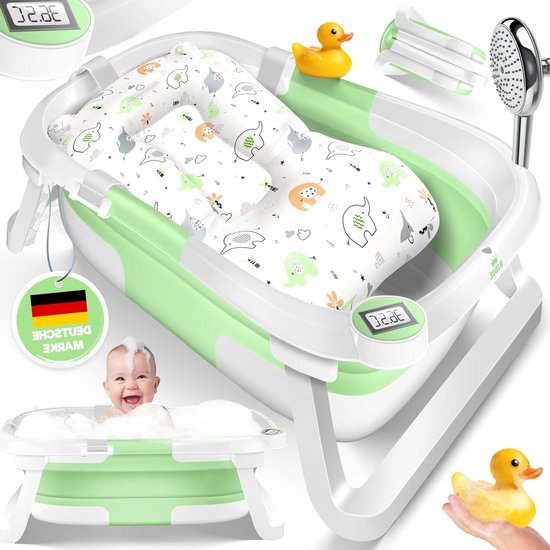 Babybadje Opvouwbaar - Draagbaar Badje - Baby Verzorgen - Geïntegreerde Thermostaat - 0-12 Maanden - Groen