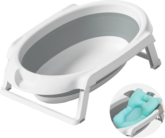 Babybadkuip - Opvouwbaar - Ruimtebesparend - babybad met babybadkussen - Antislip - Veilig voor baby en moeder, Babybad met 30 liter volume, grijs, babydouche cadeau van Hrebos