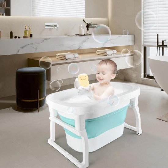 Babybadkuip, opvouwbare babybadkuip, babybadje, babykuip, opvouwbaar met badkruk, antislip draagbare reisdouche, badje, douchebak voor pasgeborenen (blauw, 72 x 51 x 42 cm)