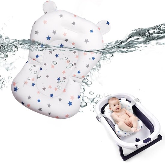 Babybadkussen - Antislip badnet - Verstelbaar kussen - Opvouwbare babybadmat - Babybadaccessoires - babybadmatten - Veiligheidsmat voor in bad - Zachte babymat - Badkuipsteun - Geschikt voor baby's van 0-3 jaar - Wit