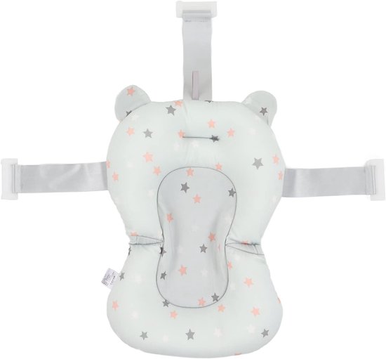 Babybadkussen - Badsteun Mat Zitje - Baby Veilig Baden - Verstelbare Veiligheidsgordels - 0-12 Maanden - Lichtblauw Sterren van Merkloos