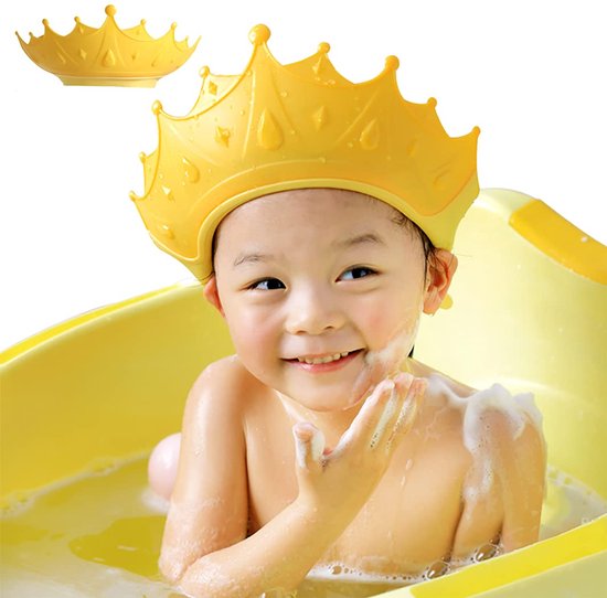 Babybadmutsje, kinderbadmutsje, oog- en oorbeschermingsmutsje voor kinderen van, schattige kroonvorm maakt babybadje leuker (geel)