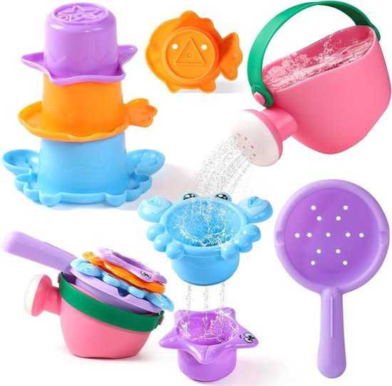 Babybadspeelgoed, geschikt voor kinderen van 1-4 jaar, peuterbadspeelgoed, bad-, strand- en zwembadspeelgoed, geschikt voor meisjes vanaf 1 jaar, 5-delige mini-doucheset voor in bad, waterspeelgoed voor buiten. van Merkloos
