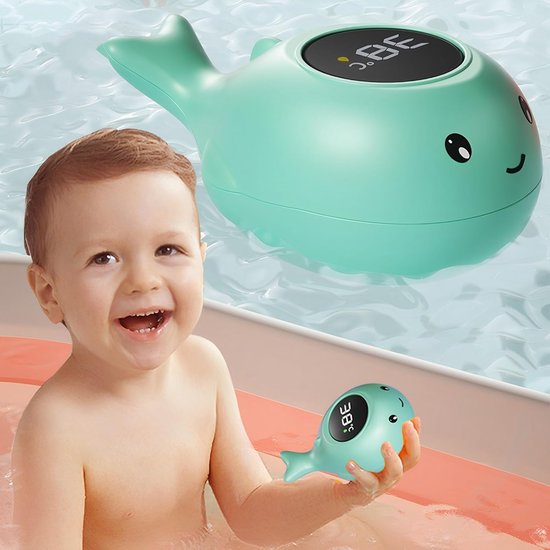 Babybadthermometer, LED-scherm temperatuur weergeven, Bad Thermometer, Leuke walvis vorm, Temperatuur Waarschuwing Tijd Display Leuke Cartoon Baby Bath Thermometer voor Kids(blauw)