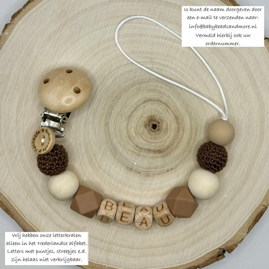 Babybeads - Speenkoord met naam - Bruine tinten naturel - Kraamcadeau van Babybeads