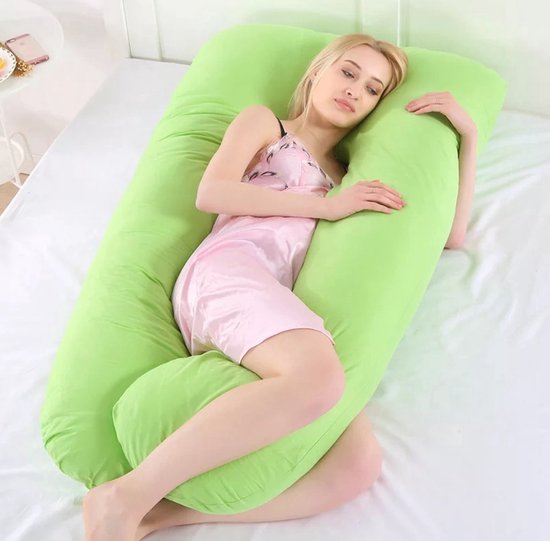BabyBellNess GROEN Zwangerschapskussen 100% Katoen XL | stevig verpakt | 100% Katoenen Hoes | 2500 Gram Vulling| Voedingskussen | U Vorm | Groot | Zijslaapkussen | van BabyBellNess