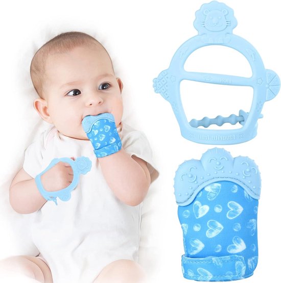 Babybijtringhandschoen met verstelbare riem en kreukgeluid - Set van 2 - Zelfkalmerend kauwspeelgoed voor baby's (0-6 maanden)