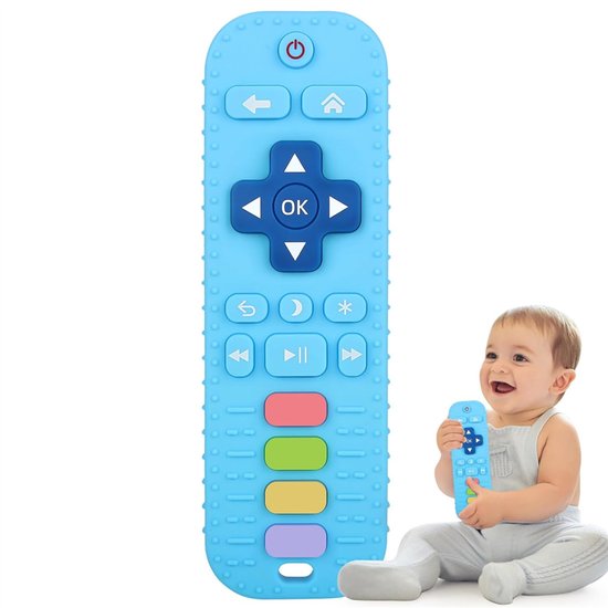 Babybijtspeeltjes, siliconen sensorisch kauwspeelgoed voor baby's van 3-24 maanden, op afstand bestuurbare vormspeelgoed voor verlichting van doorkomende tandjes, cadeaus voor peuters en pasgeboren baby's, Blauw van Merkloos