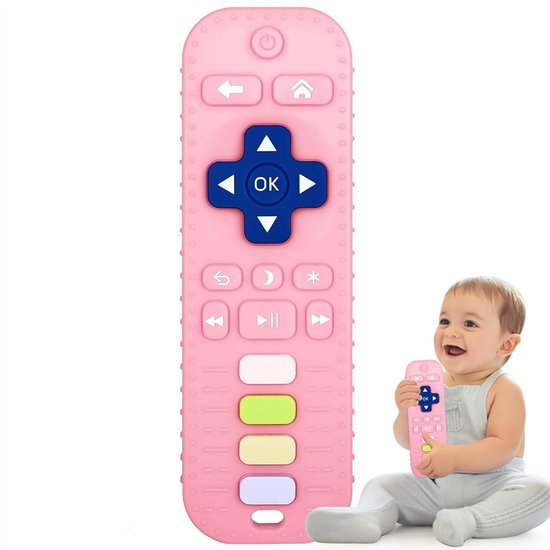 Babybijtspeeltjes, siliconen sensorisch kauwspeelgoed voor baby's van 3-24 maanden, op afstand bestuurbare vormspeelgoed voor verlichting van doorkomende tandjes, cadeaus voor peuters en pasgeboren baby's, Roze van Merkloos