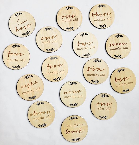 BabyBird - Mijlpaal schijven hout - Leaf - Set van 15 van BabyBird