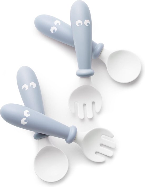 BabyBjörn Baby Bestekset - Lepel en Vork - 4 delig - Pastelblauw van Babybjörn